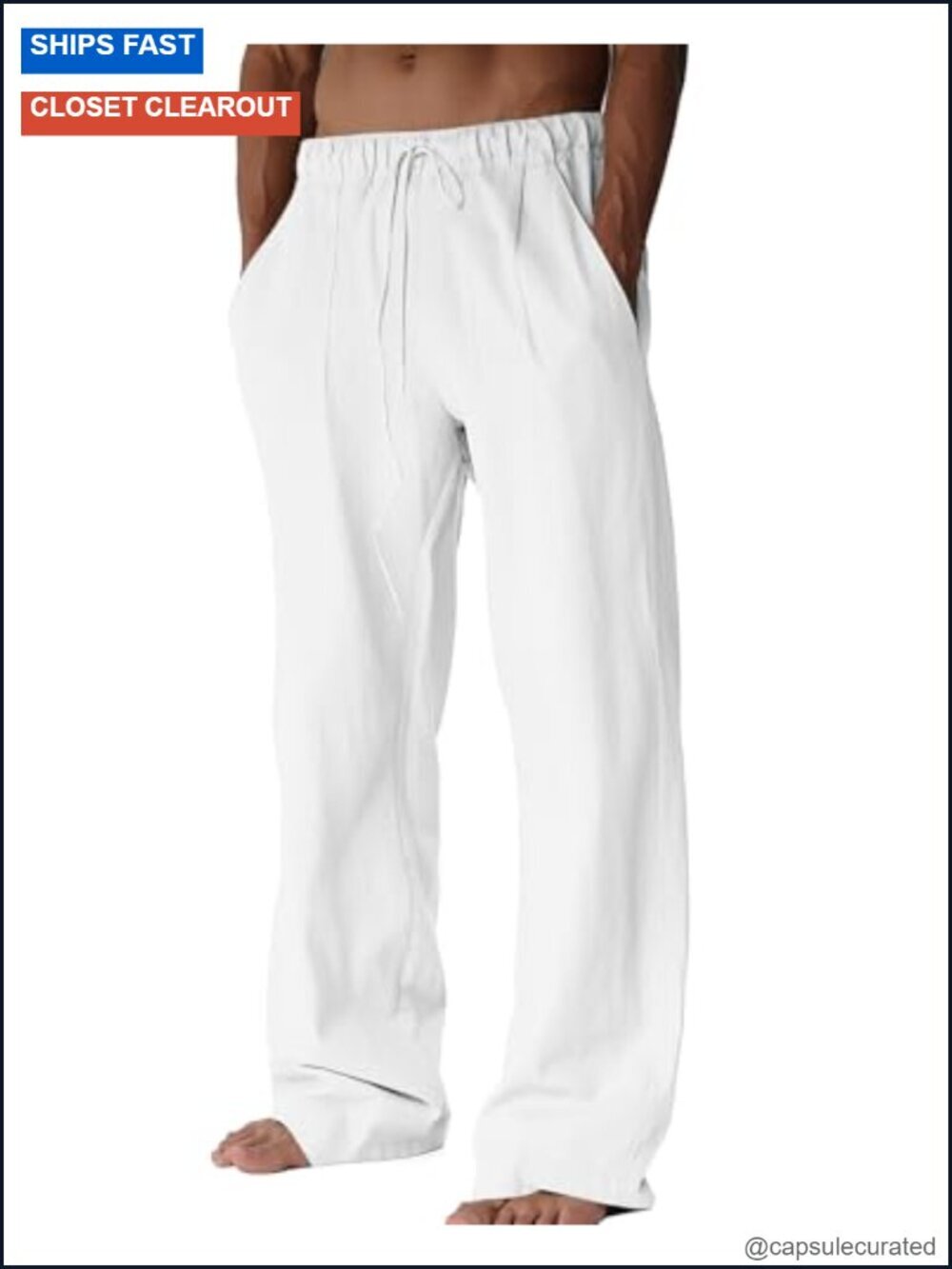 Men's Linen Pants Casual Lightweight Elastic Waist Drawstring Deep Pockets Beach